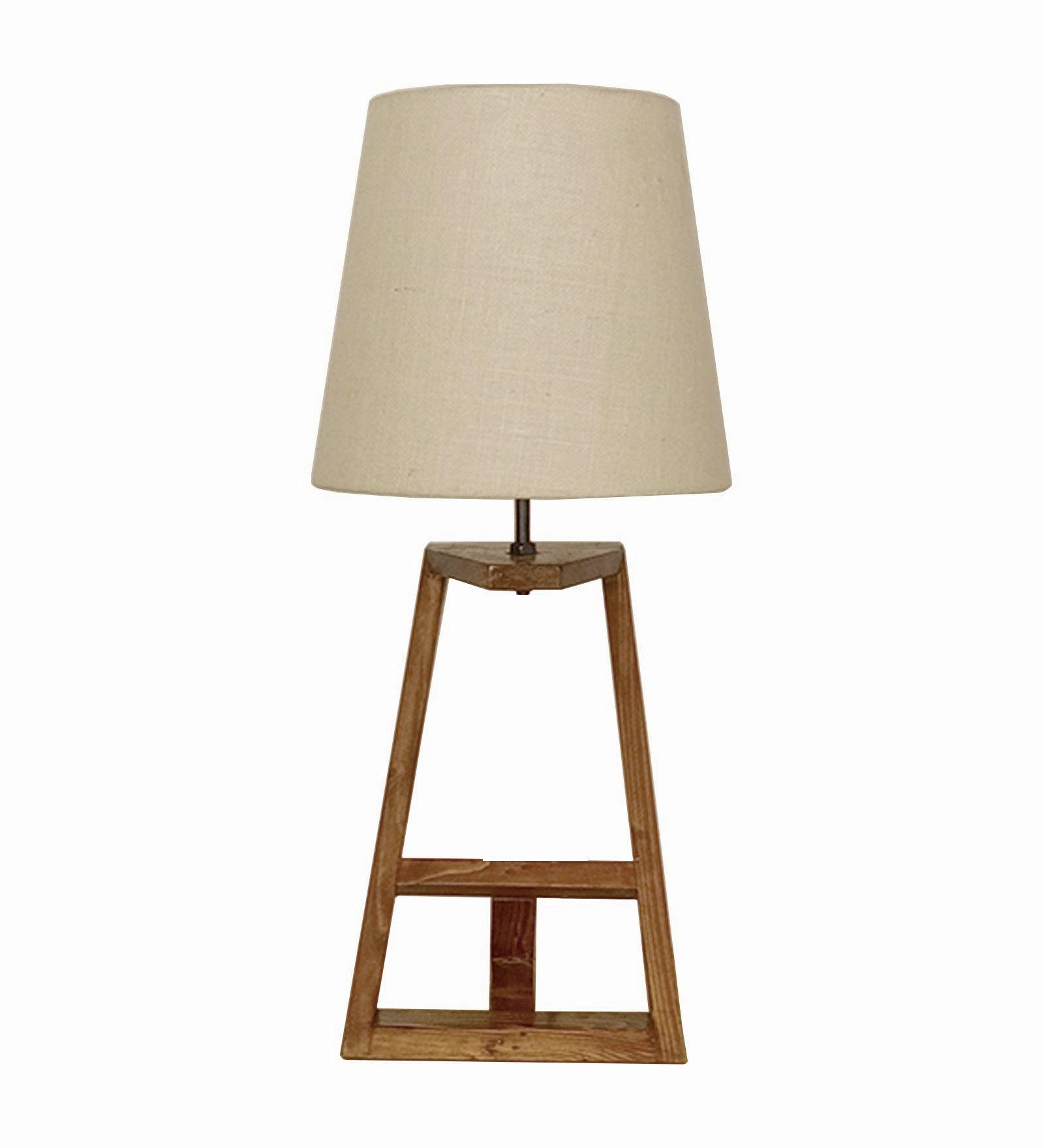 Angular Wooden Table Lamp with Brown Base and Premium White Fabric Lampshade (BULB NOT INCLUDED)