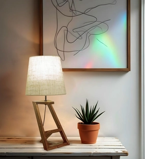 Angular Wooden Table Lamp with Brown Base and Premium White Fabric Lampshade (BULB NOT INCLUDED) decorative ceiling fixture