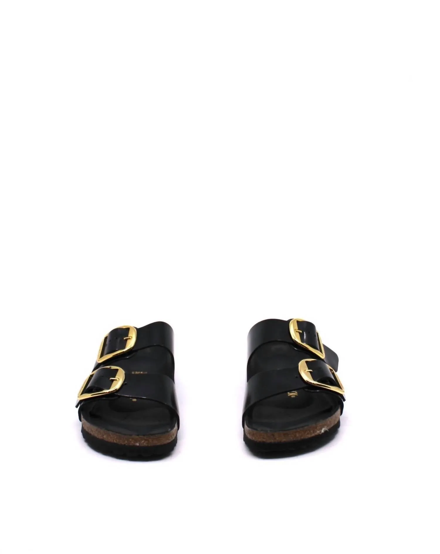 Arizona Big Buckle Narrow Sandal In High Shine Black