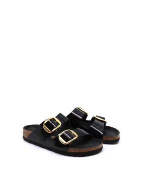 Arizona Big Buckle Narrow Sandal In High Shine Black
