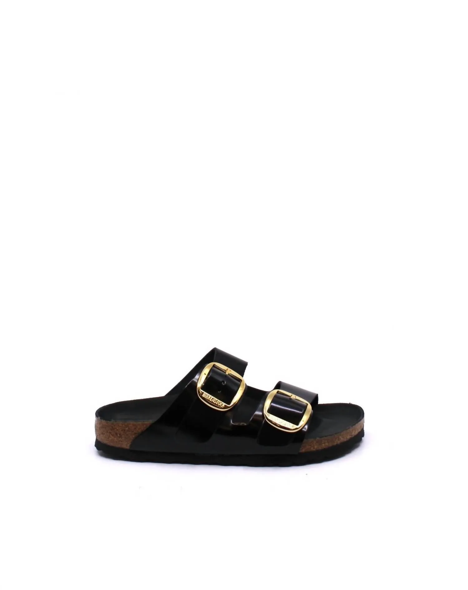 Arizona Big Buckle Narrow Sandal In High Shine Black