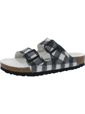 Arizona Rivet Womens Shearling Plaid Slide Sandals