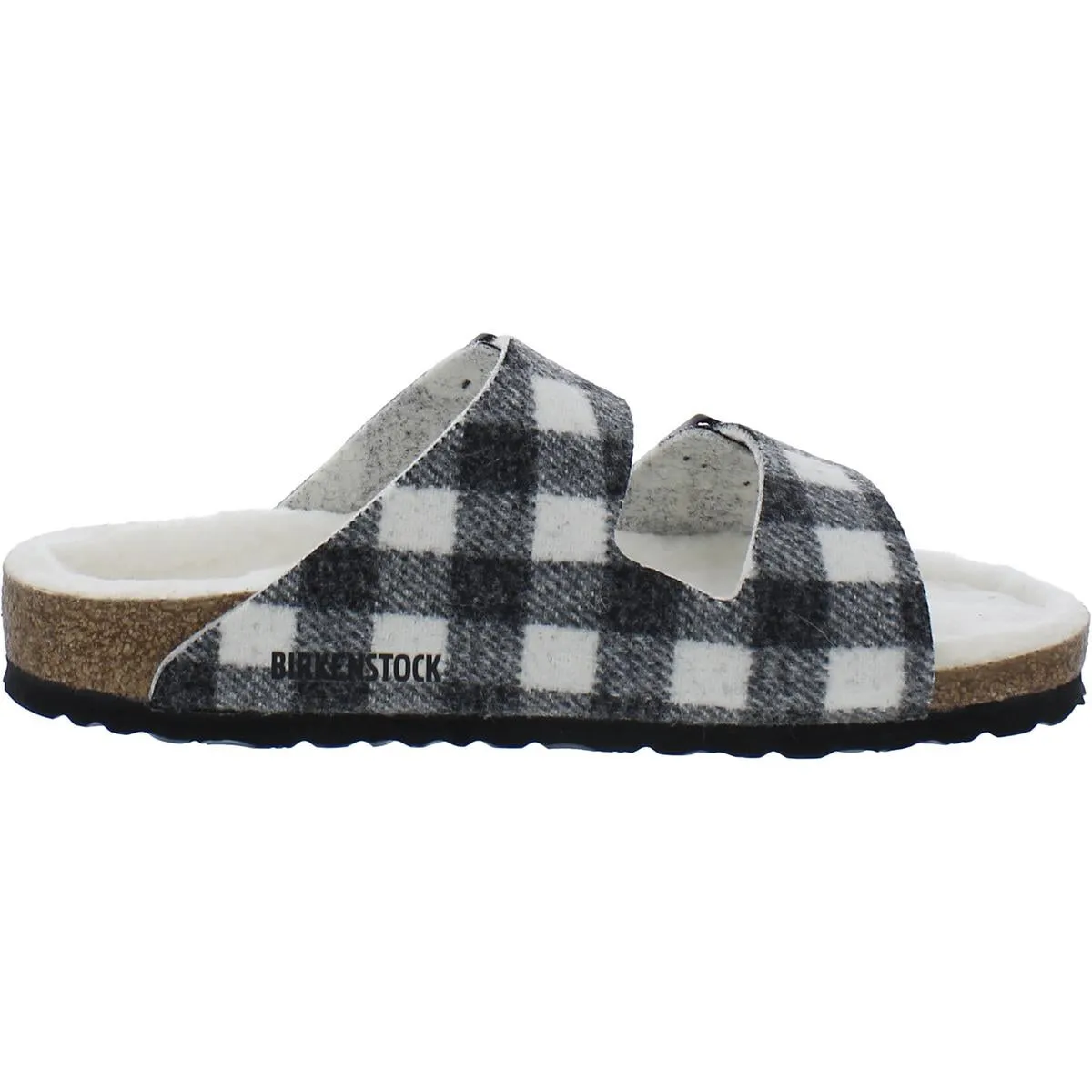 Arizona Rivet Womens Shearling Plaid Slide Sandals