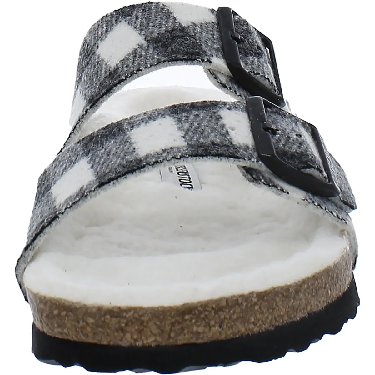 Arizona Rivet Womens Shearling Plaid Slide Sandals