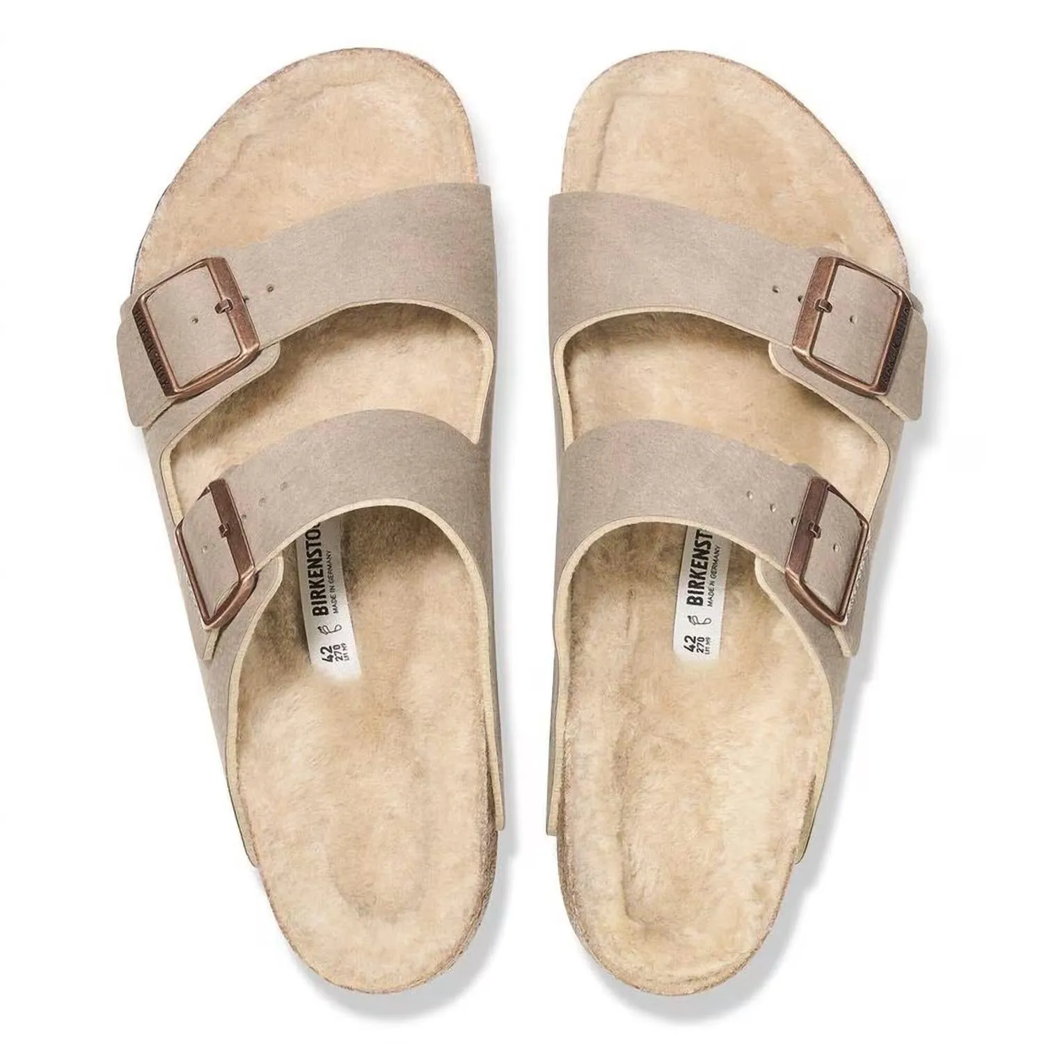 Arizona Shearling Sandals - Narrow In Desert Dust Taupe