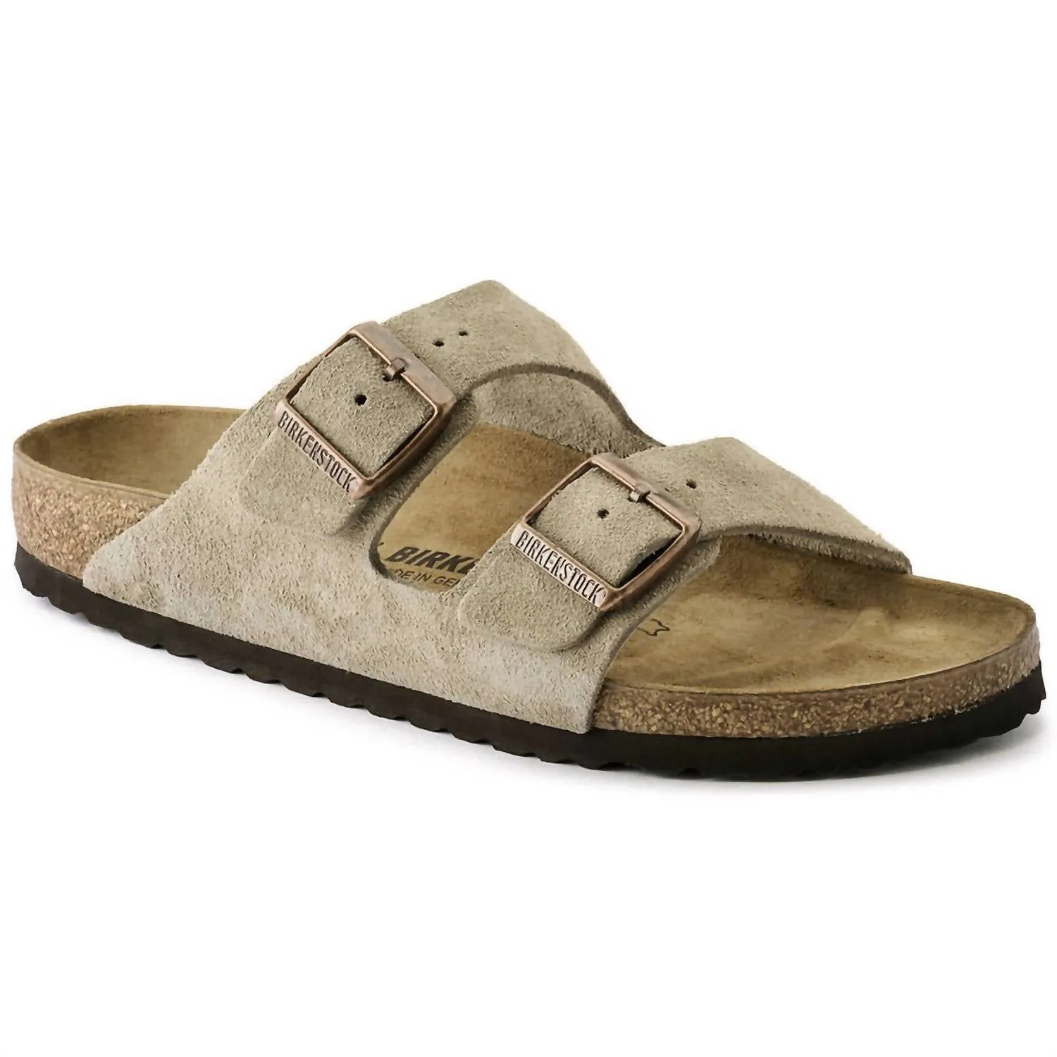 Arizona Soft Footbed Suede Leather Sandal In Taupe