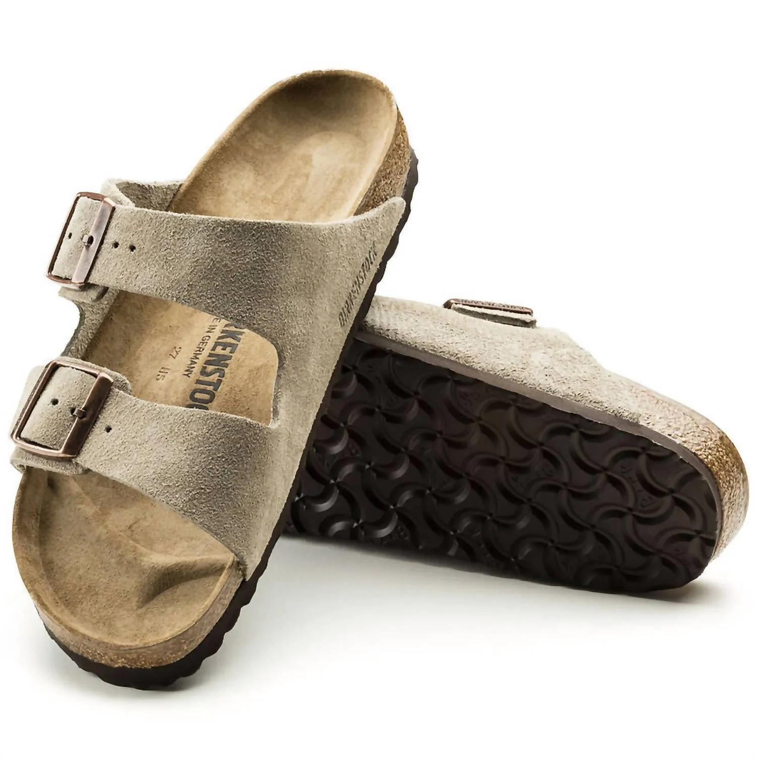 Arizona Soft Footbed Suede Leather Sandal In Taupe