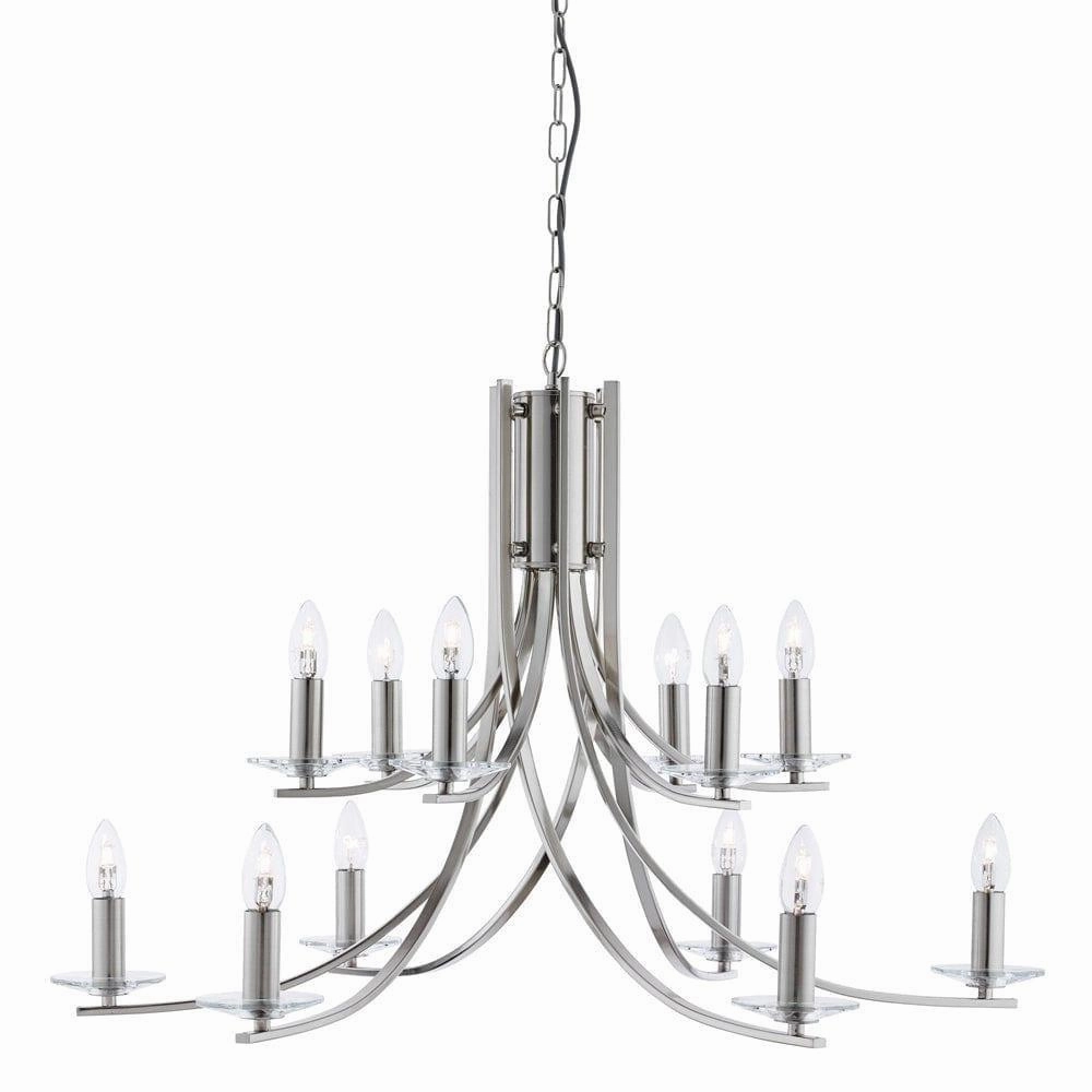 Ascona 12 Light Satin Silver Chandelier - Glass Sconces soft glow ceiling light