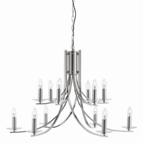 Ascona 12 Light Satin Silver Chandelier - Glass Sconces soft glow ceiling light