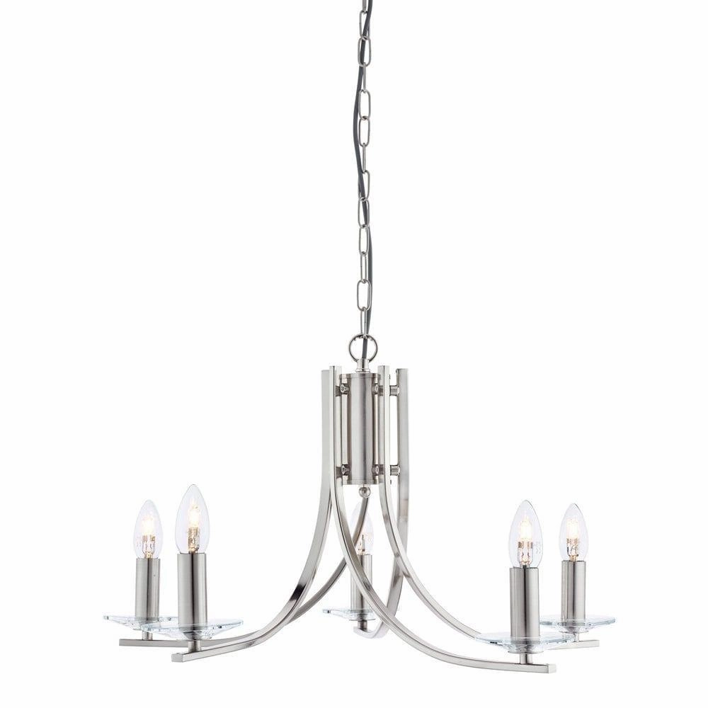 Ascona 5 Light Satin Silver Chandelier With Glass Sconces soft glow ceiling light