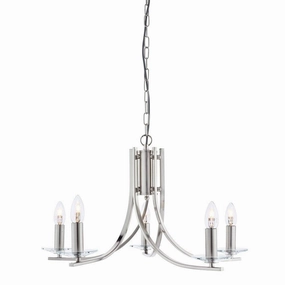 Ascona 5 Light Satin Silver Chandelier With Glass Sconces soft glow ceiling light