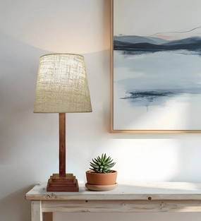 Babel Wooden Table Lamp with Brown Base and Premium White Fabric Lampshade (BULB NOT INCLUDED) decorative ceiling fixture
