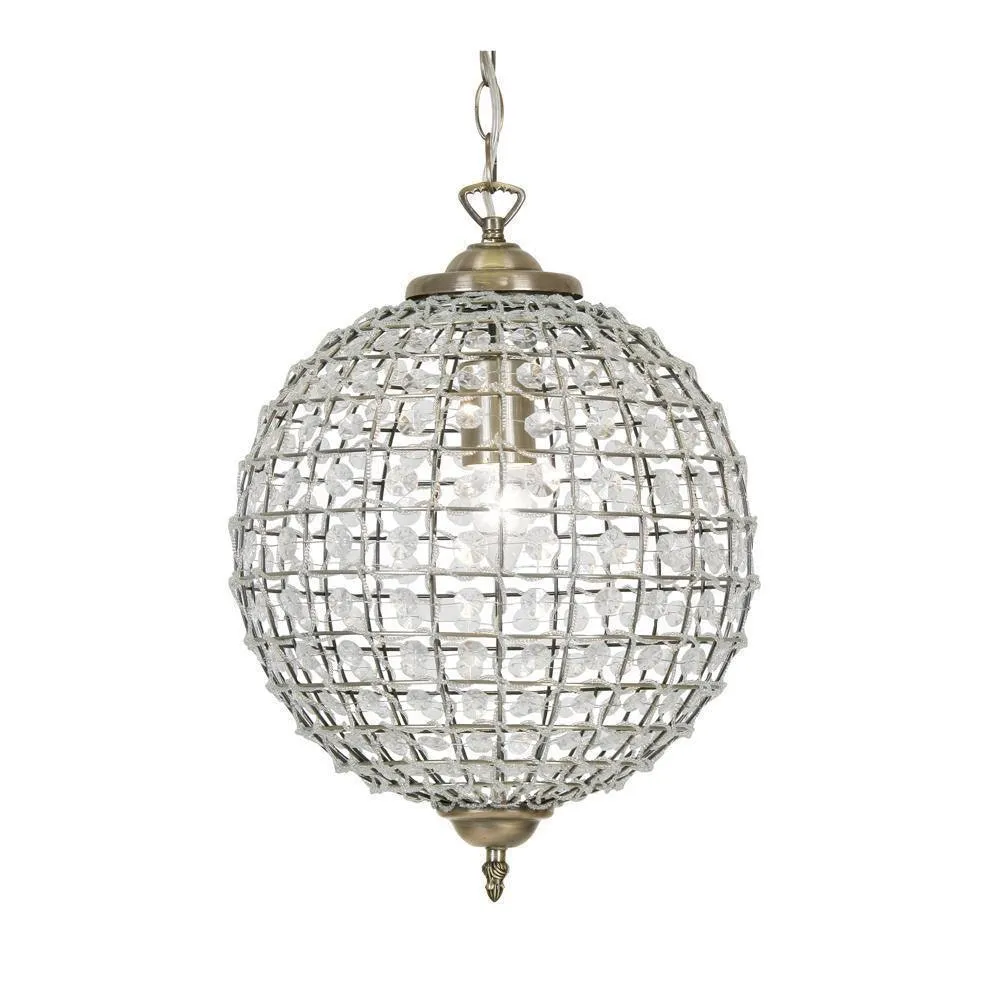 Ballon 3 Light Antique Brass & Crystal Globe Pendant  - 45cm Damaged Box flush mount ceiling fixture