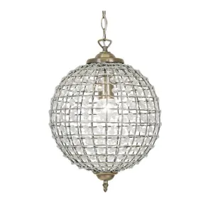 Ballon 3 Light Antique Brass & Crystal Globe Pendant  - 45cm Damaged Box flush mount ceiling fixture