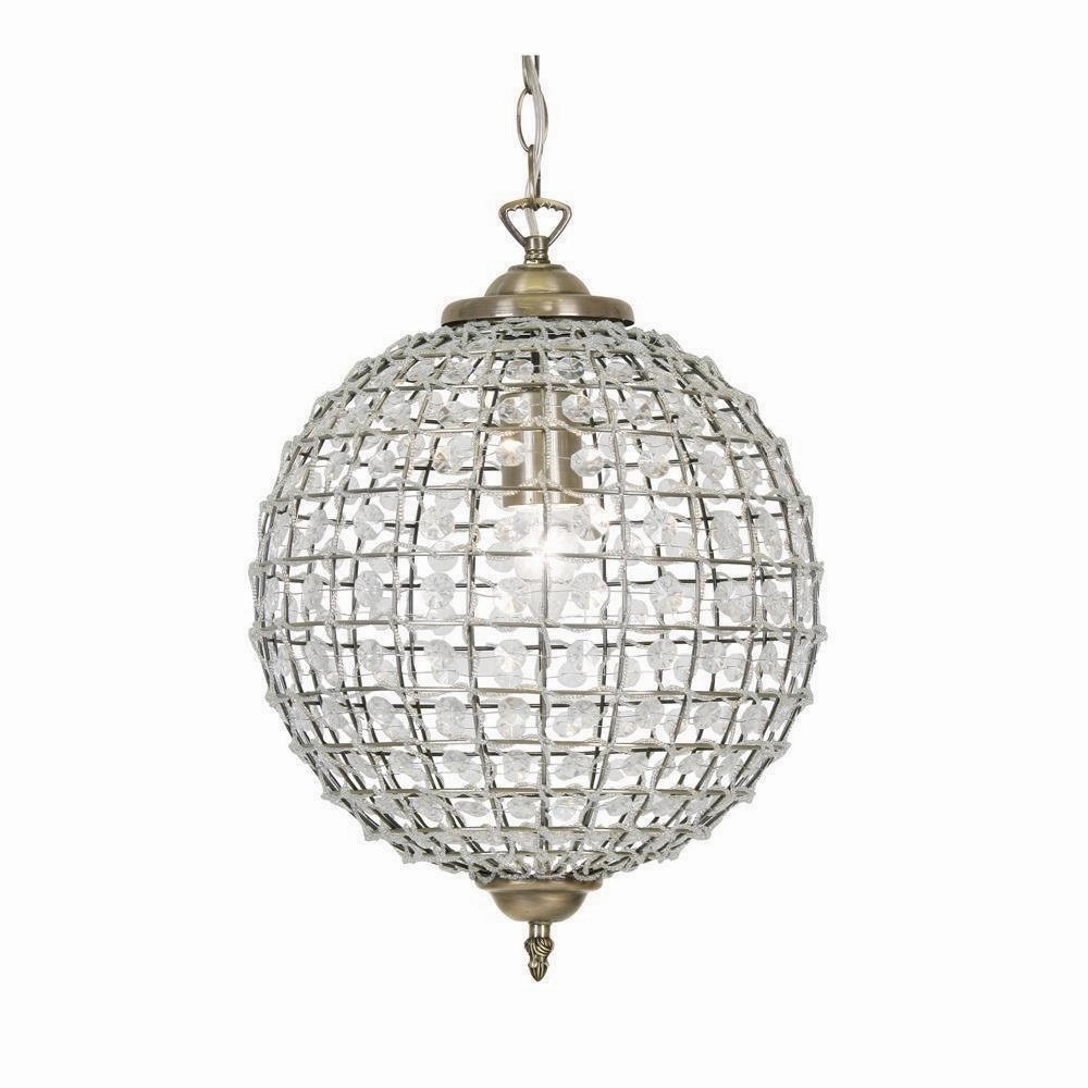 Ballon 3 Light Antique Brass & Crystal Globe Pendant  - 45cm Damaged Box white ceiling lamp