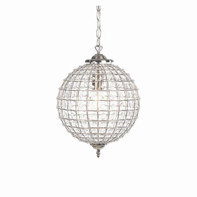 Ballon Antique Chrome & Acrylic Beaded Pendant - 30cm soft glow ceiling light