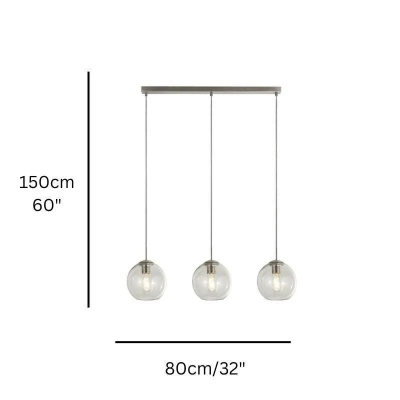 Balls 3 Light Chrome Bar Pendant With Clear Glass Shades Damaged Box