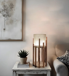 Bastian Wooden Table Lamp with Brown Base and Premium White Fabric Lampshade (BULB NOT INCLUDED) decorative ceiling fixture