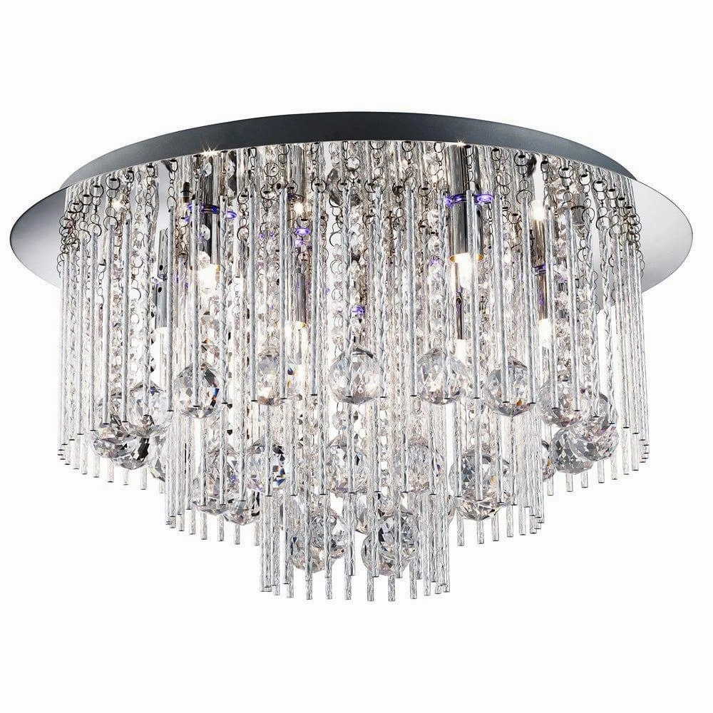 Beatrix Blue LED 8 Light Chrome & Crystal Ceiling Flush soft glow ceiling light