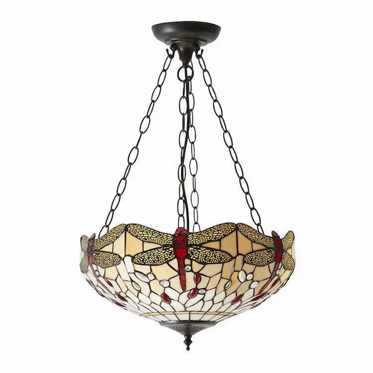Beige Dragonfly Inverted Tiffany Ceiling Light