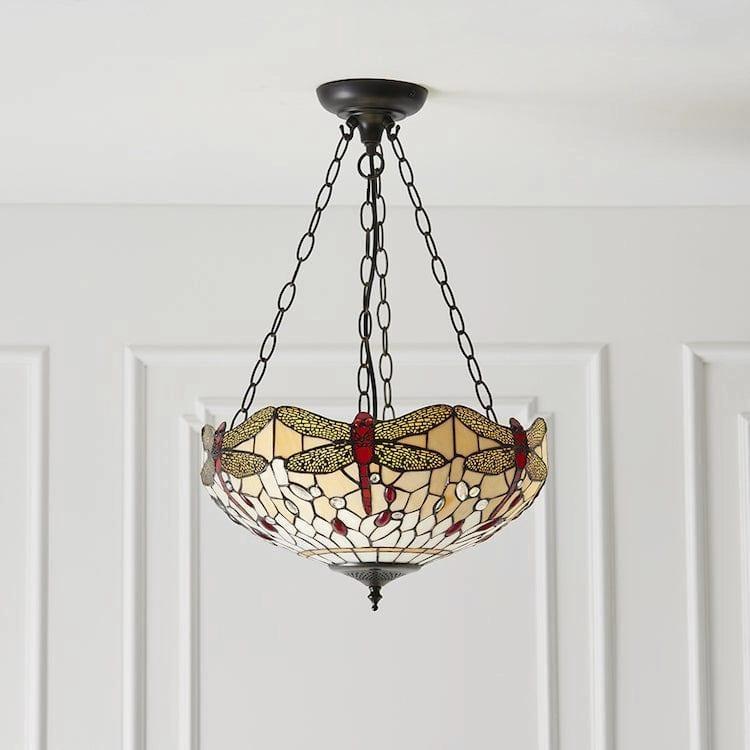 Beige Dragonfly Inverted Tiffany Ceiling Light recessed ceiling spot lamp