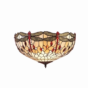 Beige Dragonfly Large Tiffany Flush Ceiling Light recessed ceiling spot lamp