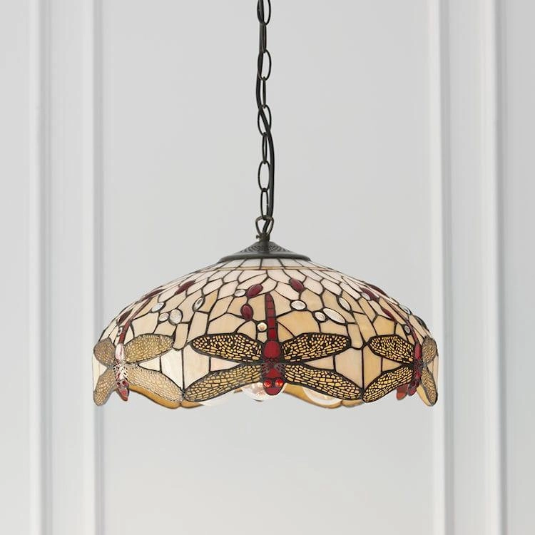 Beige Dragonfly Medium 1 Light Tiffany Ceiling Light recessed ceiling spot lamp