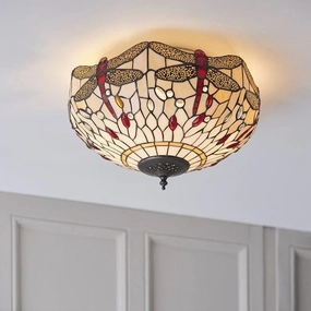Beige Dragonfly Medium Flush Tiffany Ceiling Light recessed ceiling spot lamp