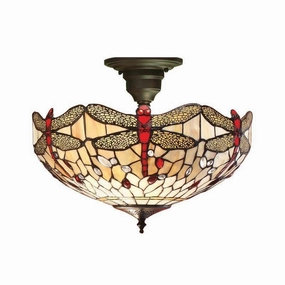 Beige Dragonfly Semi Flush Tiffany Ceiling Light recessed ceiling spot lamp