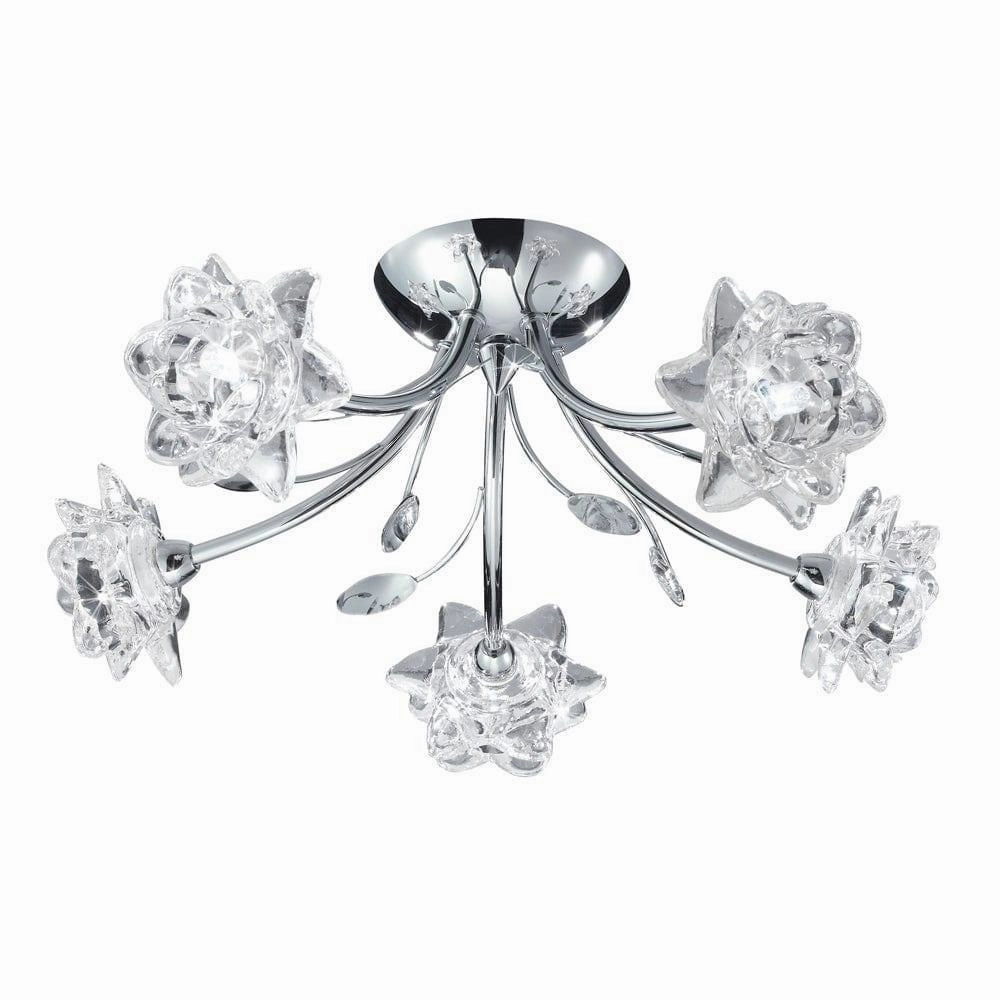 Bellis 5 Light Semi-Flush Chrome Ceiling Light, Flower Glass ambient ceiling fixture