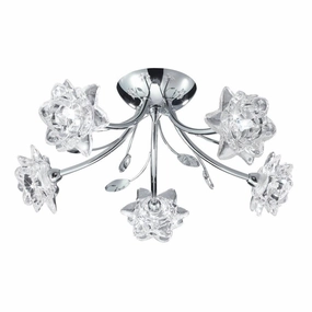 Bellis 5 Light Semi-Flush Chrome Ceiling Light, Flower Glass ambient ceiling fixture