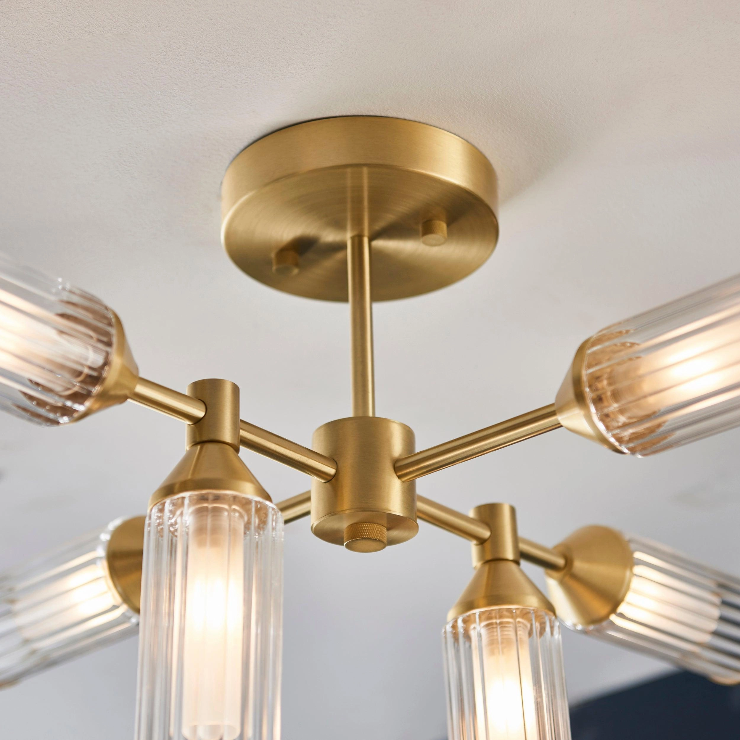 Belsize 6 Light Semi-Flush With Clear Ribbed Glass Shades