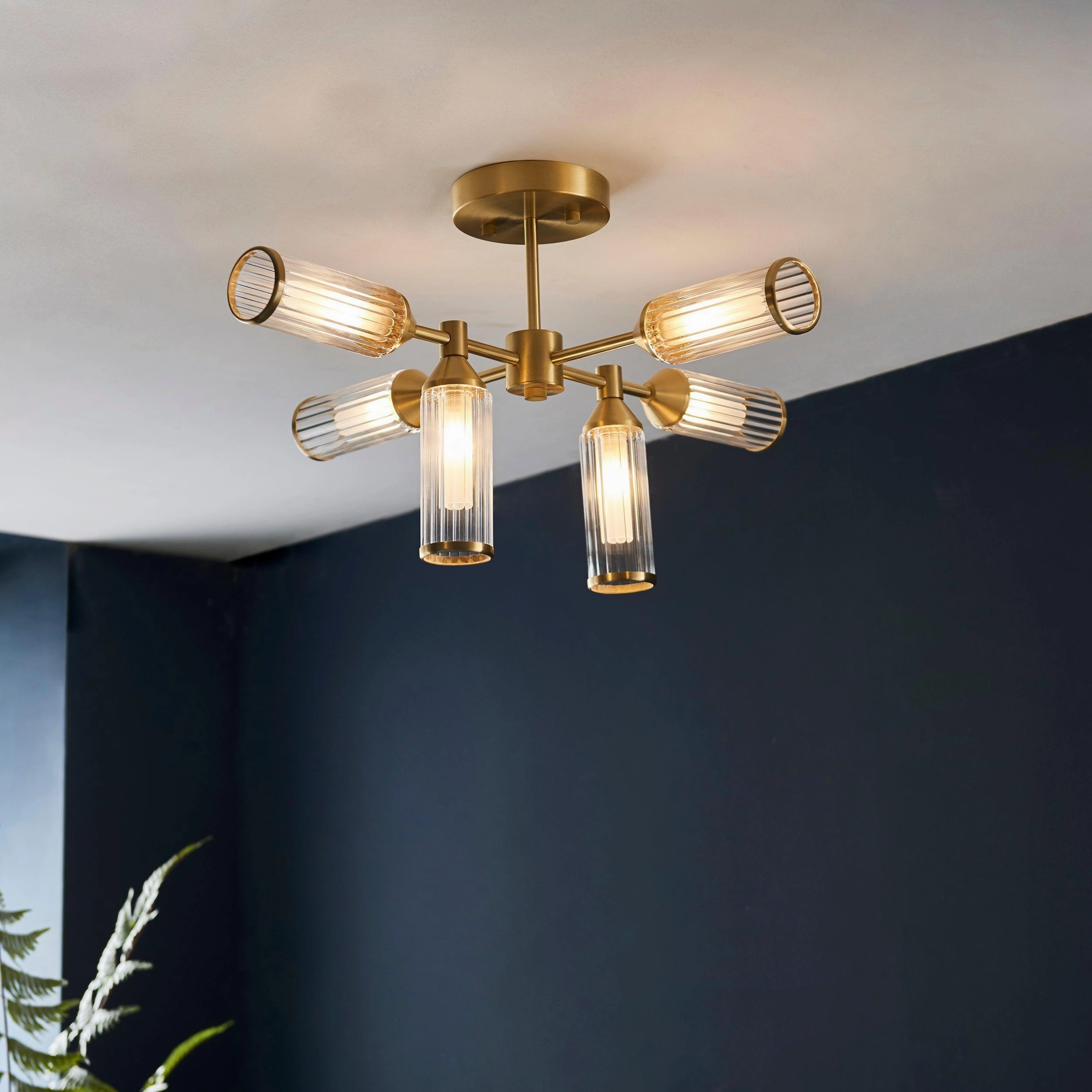Belsize 6 Light Semi-Flush With Clear Ribbed Glass Shades
