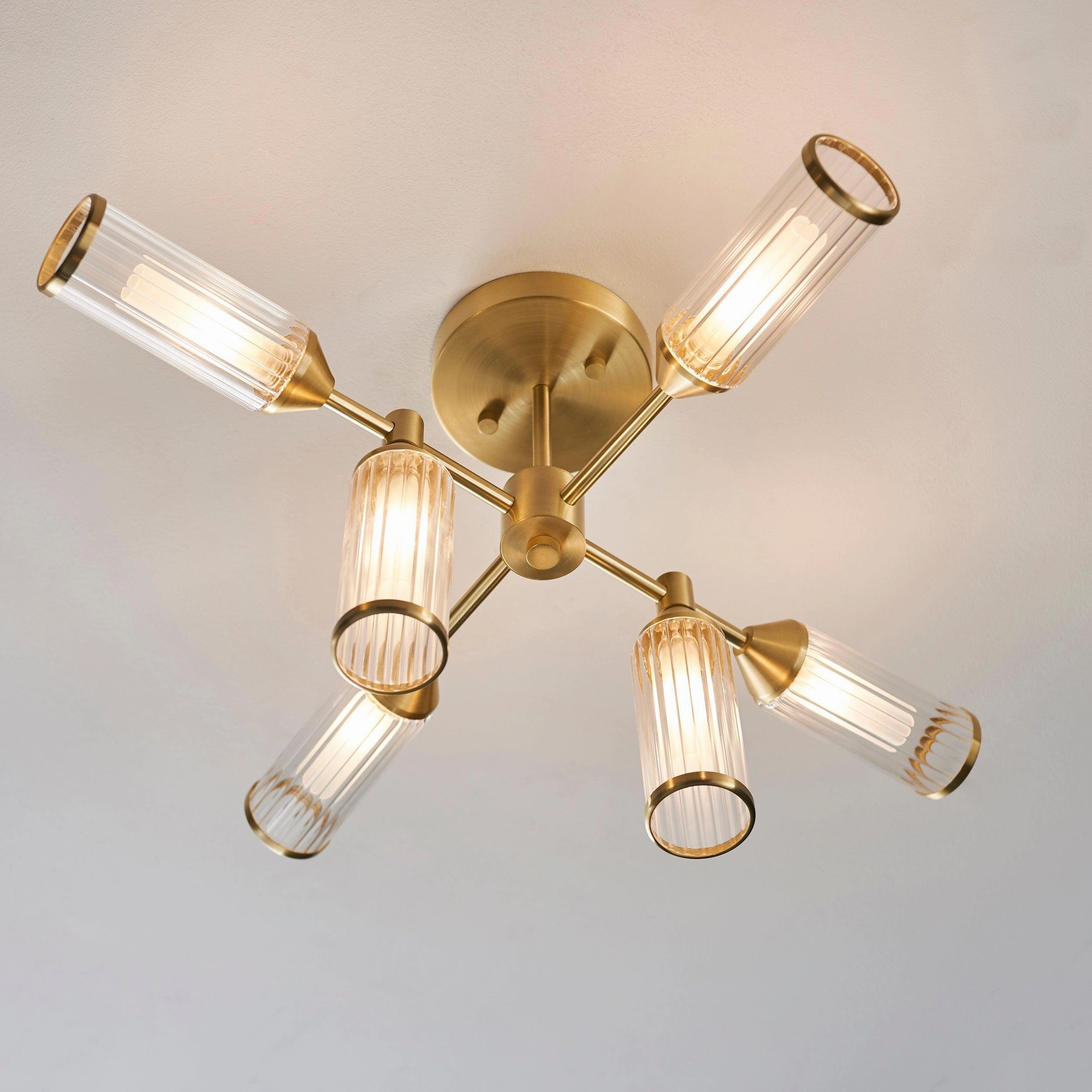 Belsize 6 Light Semi-Flush With Clear Ribbed Glass Shades