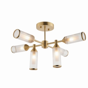Belsize 6 Light Semi-Flush With Clear Ribbed Glass Shades white ceiling lamp