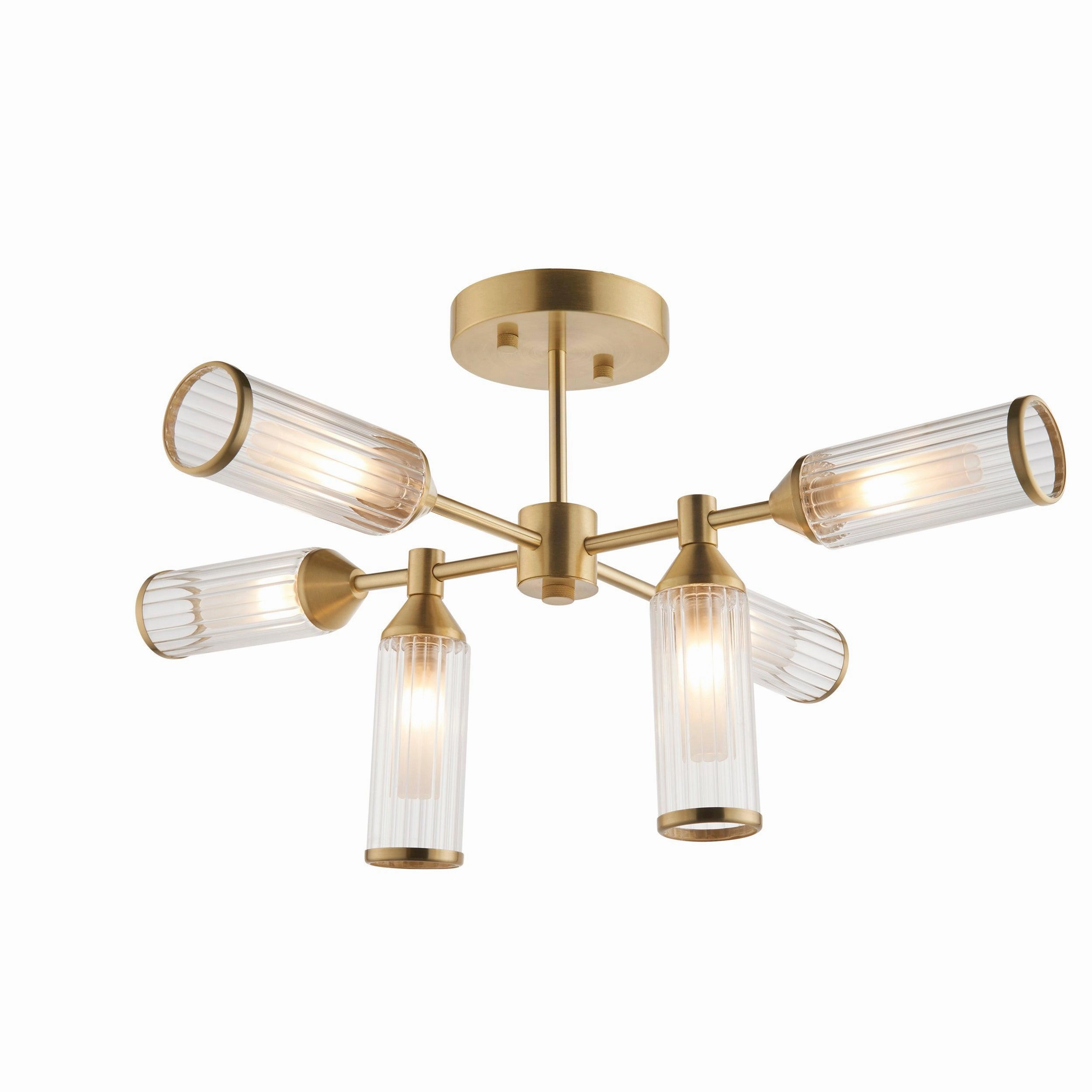 Belsize 6 Light Semi-Flush With Clear Ribbed Glass Shades white ceiling lamp