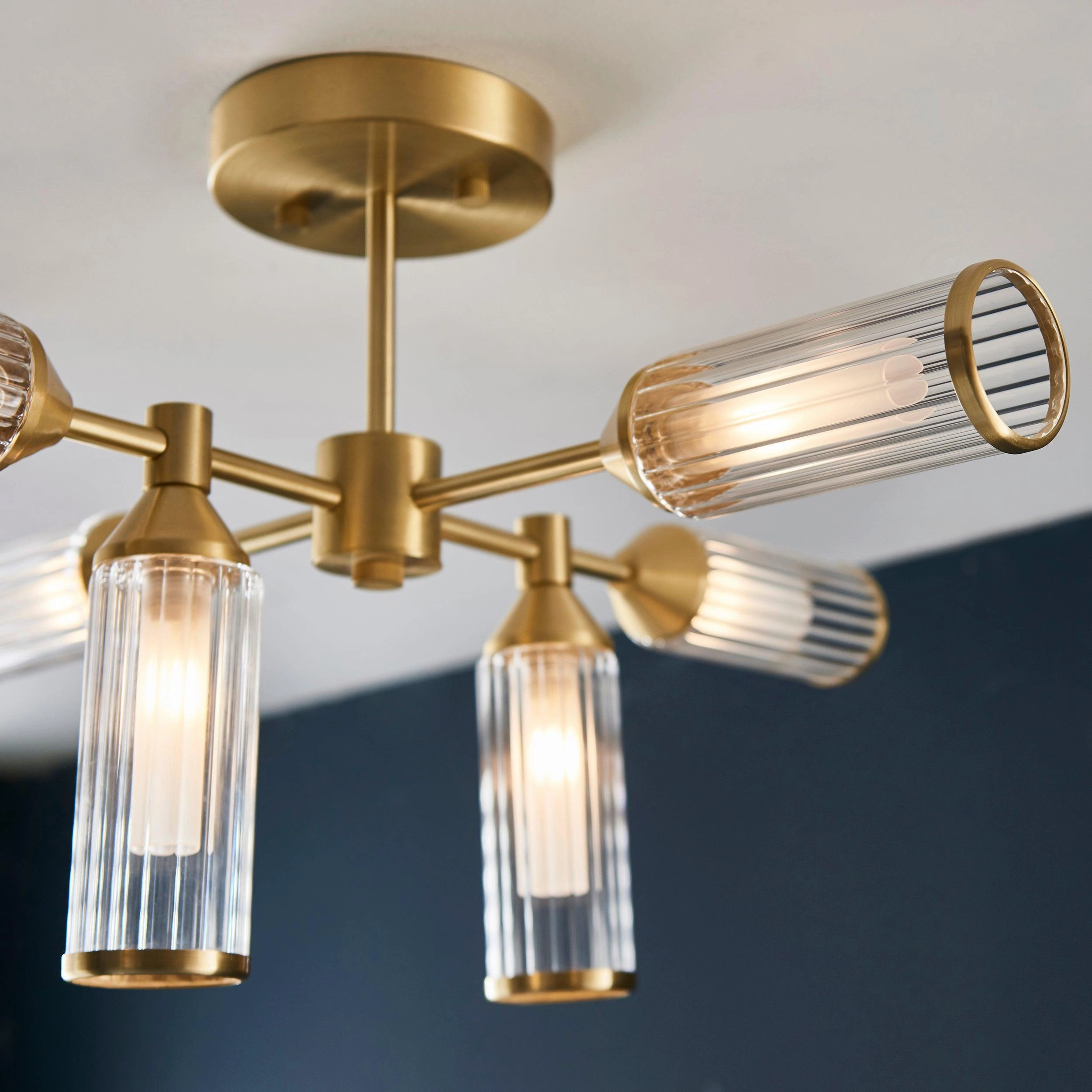 Belsize 6 Light Semi-Flush With Clear Ribbed Glass Shades