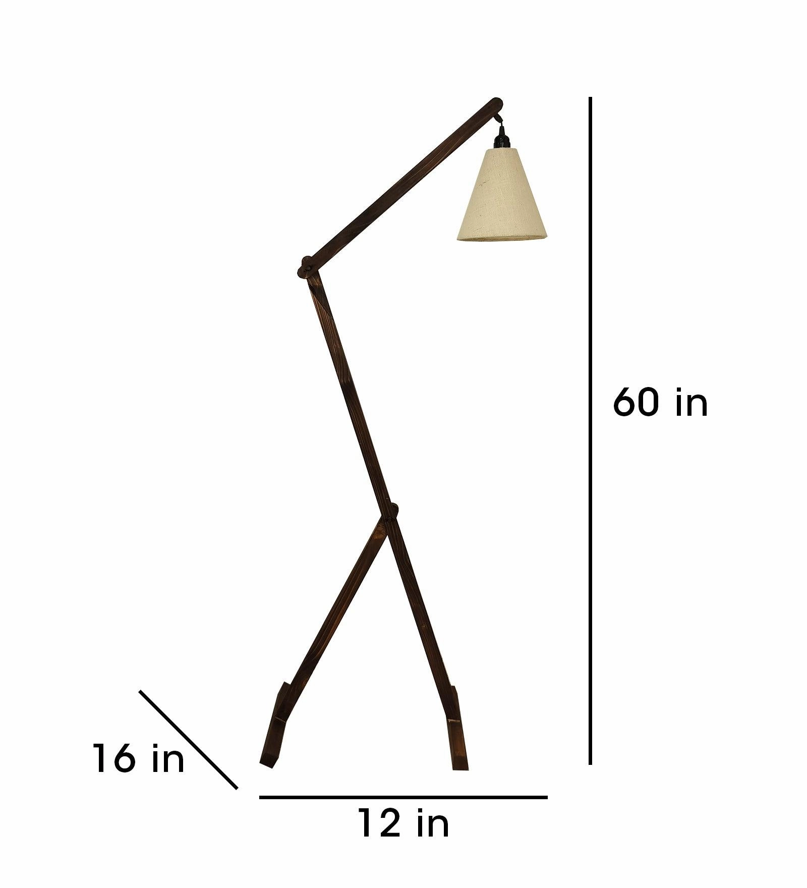 Benji Wooden Floor Lamp with Brown Base and Beige Fabric Lampshade (BULB NOT INCLUDED)