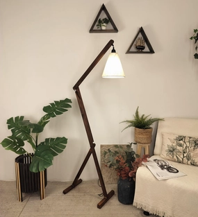 Benji Wooden Floor Lamp with Brown Base and Beige Fabric Lampshade (BULB NOT INCLUDED) creative lampshade design