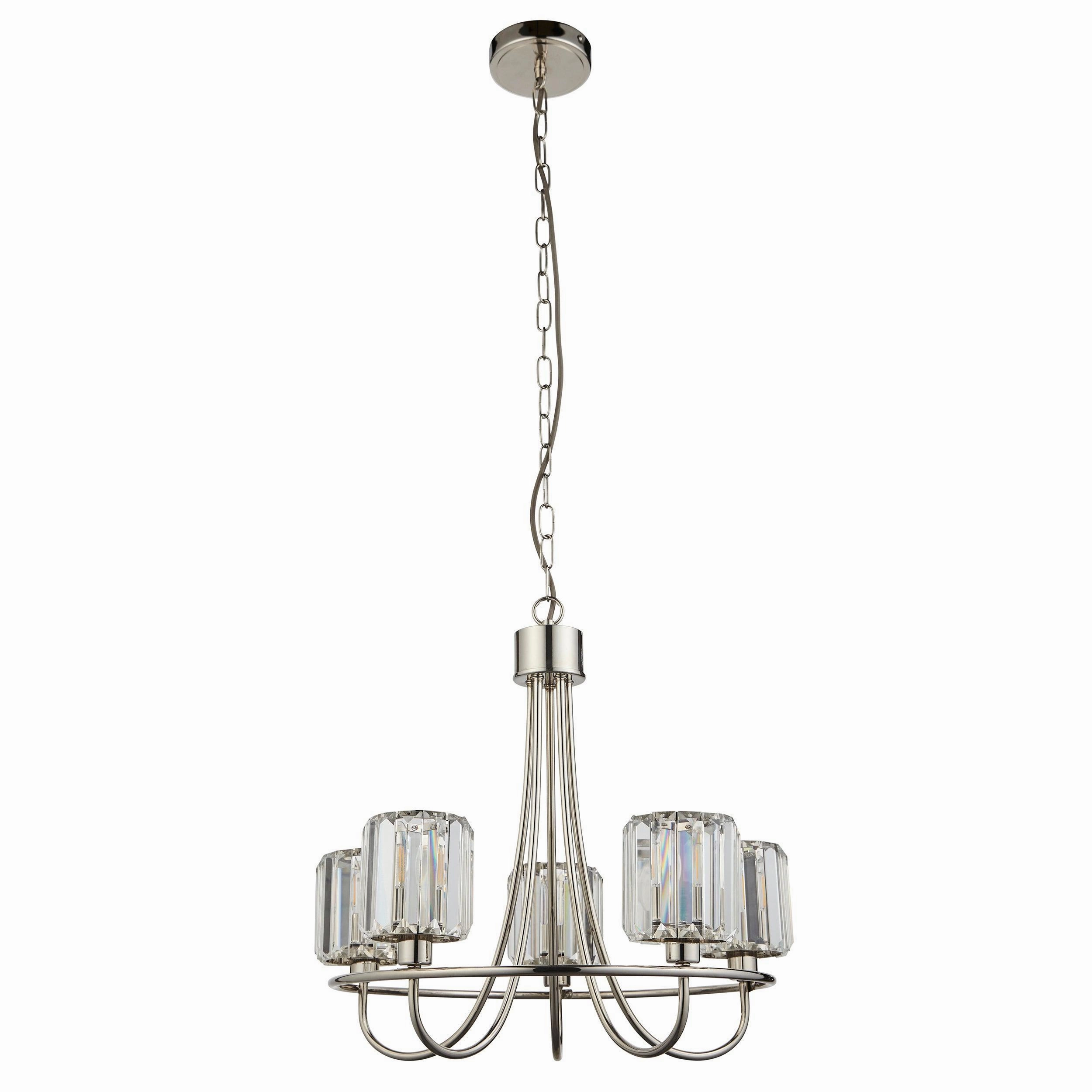 Berenice 5 Light Nickel Pendant - Clear Cut Glass Shades