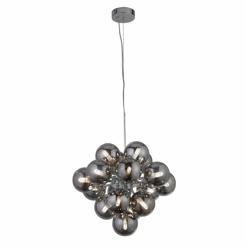 Berry 17 Light Chrome Ceiling Pendant With Smoked Glass soft glow ceiling light