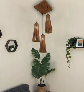 Billet Brown Wooden Cluster Hanging Lamp (BULB NOT INCLUDED) decorative ceiling fixture