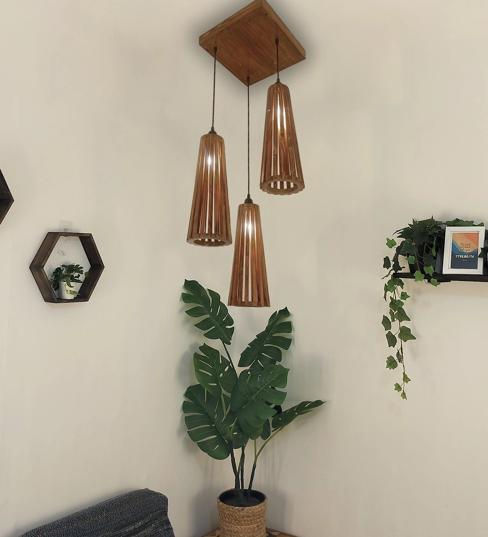 Billet Brown Wooden Cluster Hanging Lamp (BULB NOT INCLUDED) decorative ceiling fixture