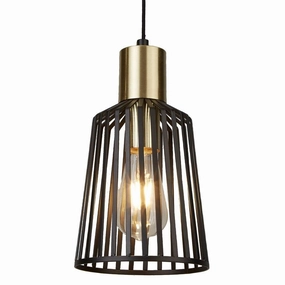 Bird Cage 1 Light Black & Gold Ceiling Pendant - 16cm soft glow ceiling light