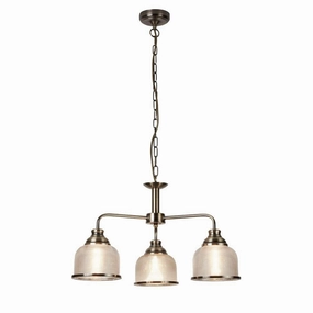 Bistro II 3 Light Brass Pendant - Holophane Glass Shades white ceiling lamp