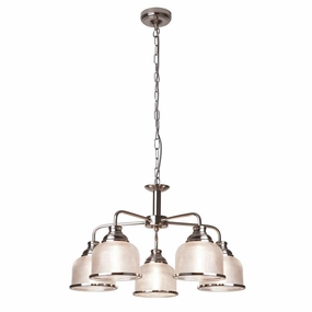 Bistro II 5 Light Silver Pendant - Holophane Glass Shades white ceiling lamp