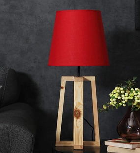 Blender Beige Wooden Table Lamp with Red Fabric Lampshade (BULB NOT INCLUDED) decorative ceiling fixture