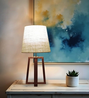 Blender Brown Wooden Table Lamp with White Fabric Lampshade (BULB NOT INCLUDED) decorative ceiling fixture