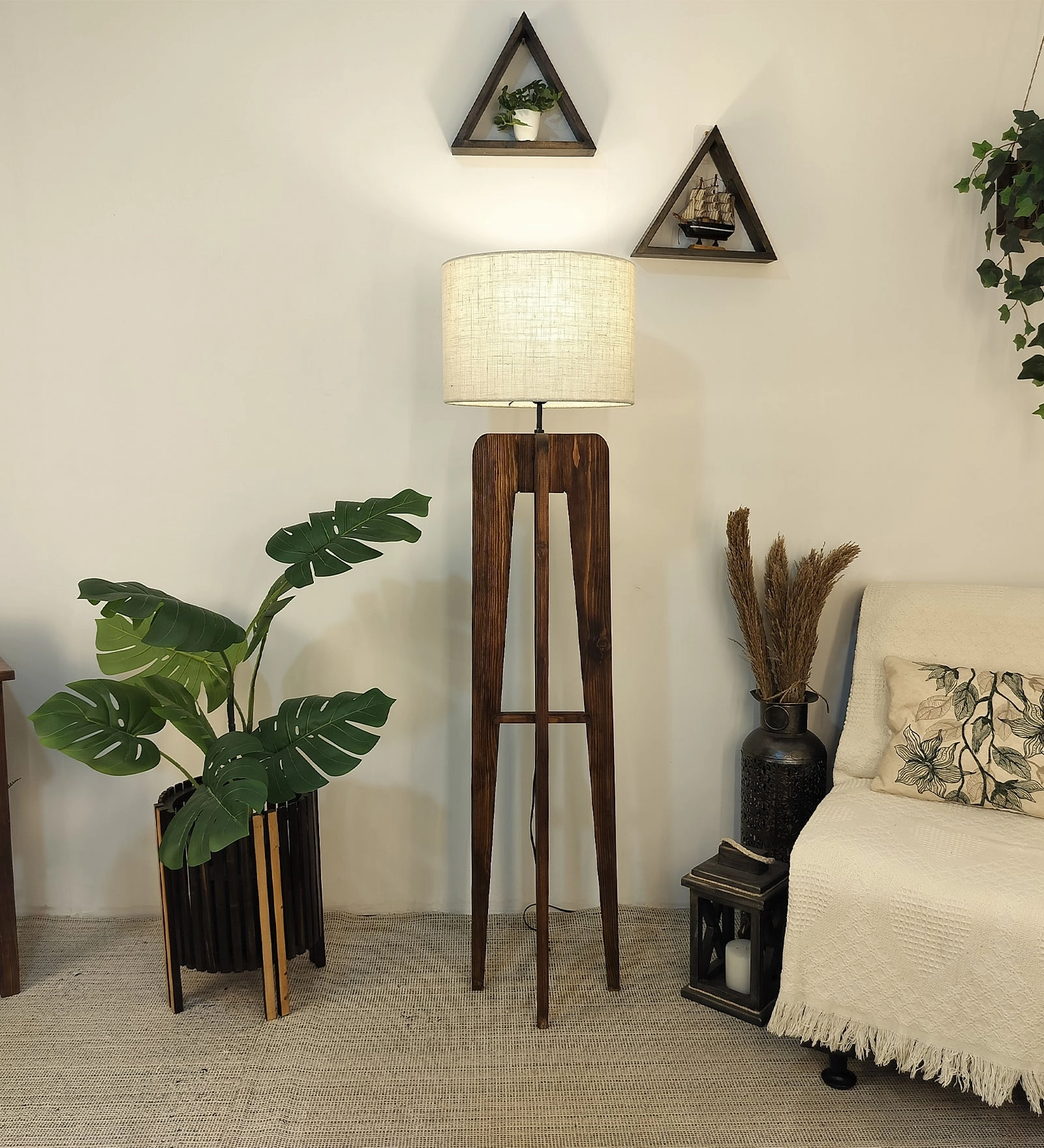 Blender Wooden Floor Lamp with Premium Beige Fabric Lampshade (BULB NOT INCLUDED) creative lampshade design