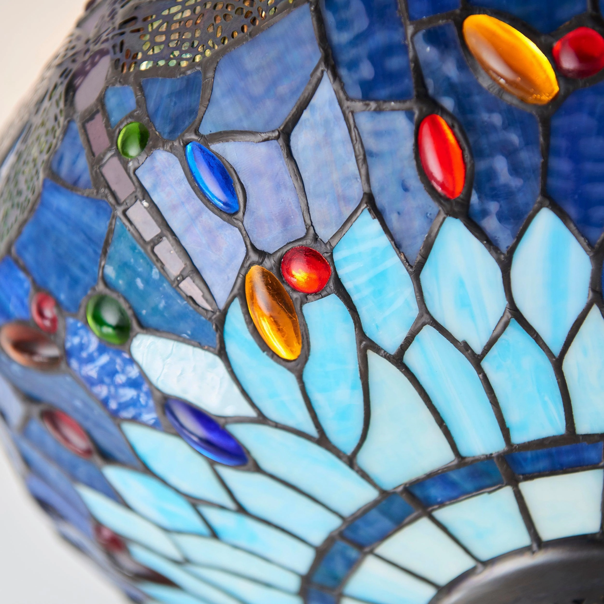 Blue Dragonfly Large Tiffany Flush Ceiling Light